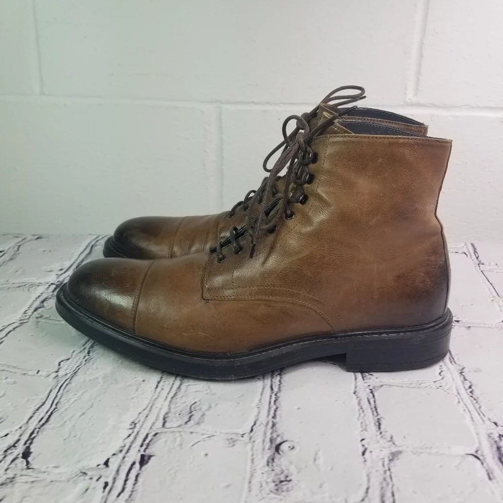 To Boot New York Burkett brown burnished leather lace up boots